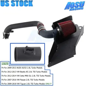 Aim023-rd-bk-thw Aosuracing Red For Audi A3 S3 Cold Air Intake System Filter Jetta Mk6 Passat Tiguan 2.0