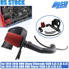 Dr157-bk-rd-t Aosuracing Cold Air Intake Pipe Heat Shield Filter For 14-18 Silverado Sierra 1500 5.3 6.2l