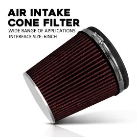 Afs6r Auxito 6 Inch Cold Air Intake Filter Cone Dry Turbo Application Universal Red Eo