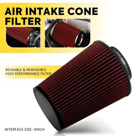 Dgt-4in-r Auxito 4 Inches 102 Mm Cold Air Intake Cone Truck Long Filter Inch Red For Chevrolet Ford
