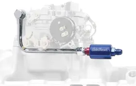 E8134 Edelbrock Performance Products Single Feed Fuel Line With Blue Anodized Filter For Square Bore