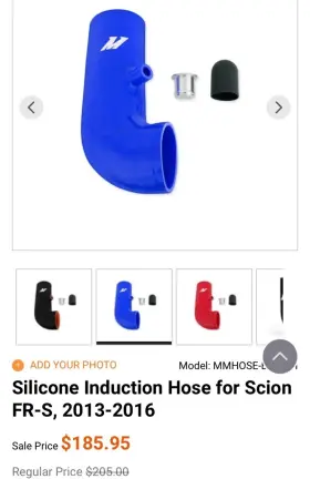 Mmhose-brz-13ibk Mishimoto Automotive Silicone Induction/intake Tube 2013-2020 Brz/86/frs