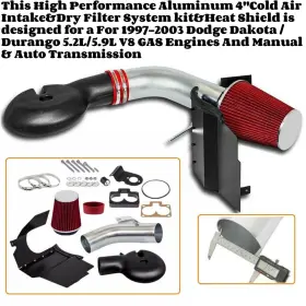 My1218-s-red My-carparts Cold Air Intake Kit&heat Shield For 1997-1998 Dodge Dakota 5.2l / 5.9l V8 Engine