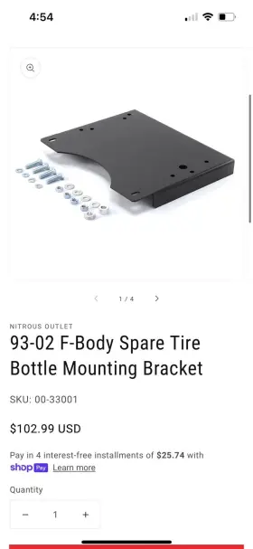 00-33001 Nitrous Outlet 98-02 Camaro/firebird/trans Amspare Tire Relocation Bottle Bracket Mount