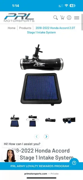 Prl-ha10-20t-int-s1 Prl Motorsports Stage 1 Intake System For Honda Accord 2.0t 18 Used