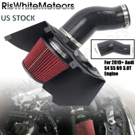 Aim074-bk-rd Riswhitemeteors Heat Shield Cold Air Intake Induction Red Filter For 2019 Audi S4 S5 B9 3.0t