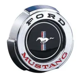 9030h Scott Drake 1964-65 Mustang Chrome Gas Cap With Retaining Cable Tri-bar Running Horse