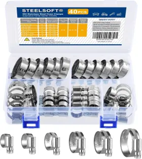 Us202210hc Steelsoft 40set Heavy Duty Worm Gear Hose Clamp Assortment Kit 1 40 Pcs Metallic