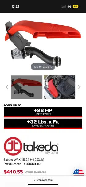 Ta-4305b-1d Takeda Stage 2 Cold Air Intake