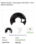 Ford Brake Dust Shield BK2Z-2K004A New. Price: $23.00.