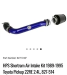 Hps Shortram Air Intake Kit For 89-95 Toyota Pickup 22RE 2.4L 827-514BL New. Price: $183.00.
