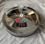 Chevrolet Chrome Air Cleaner With 3D Decal 350 White Filter Chevy New. Price: $79.95.