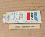 1975-1989 Plymouth Dodge Chrysler Nos Mopar Unleaded Gasoline Only Decal New. Price: $24.95.